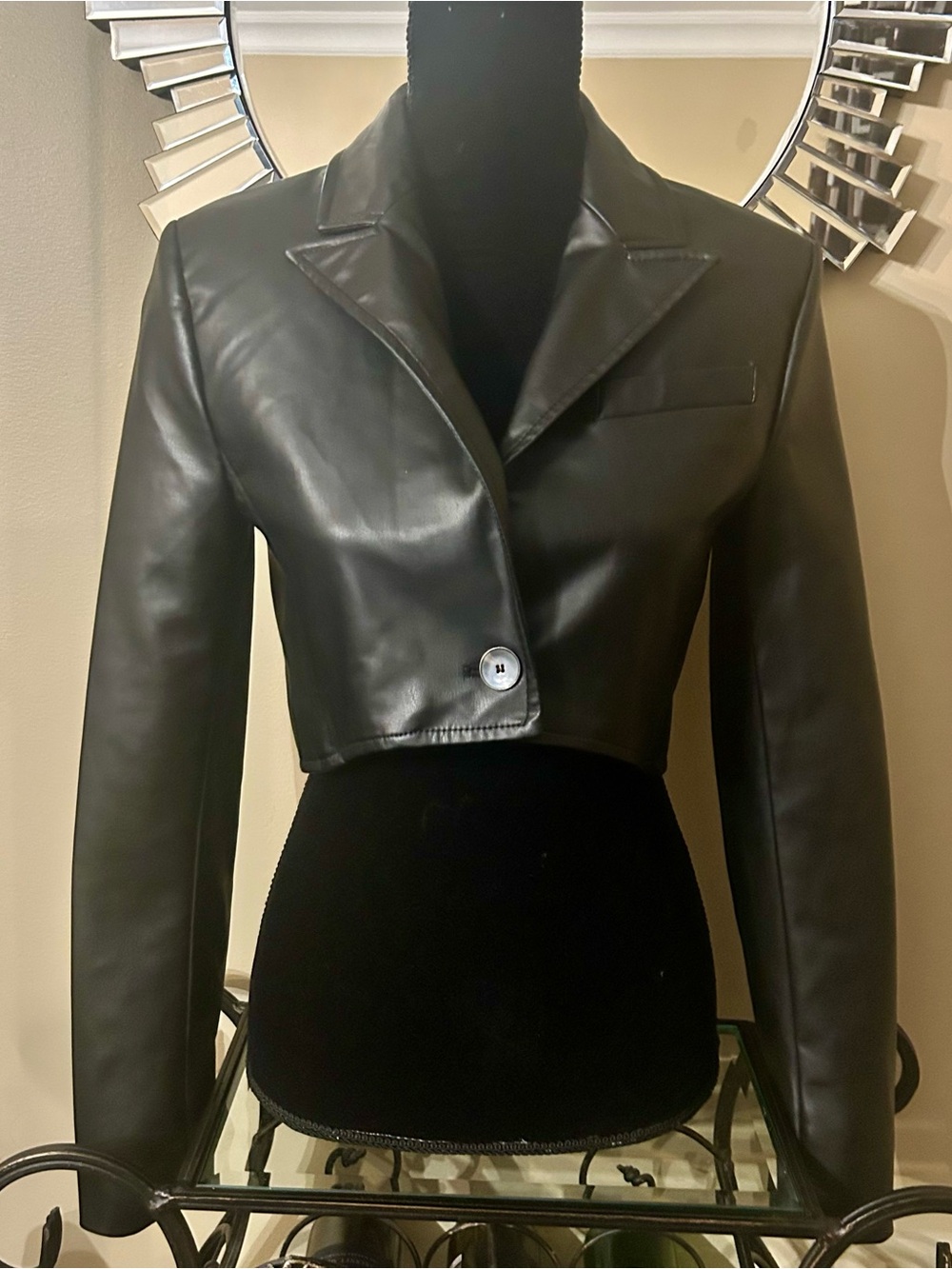 Zara Cropped Black Faux Leather Blazer Jacket
